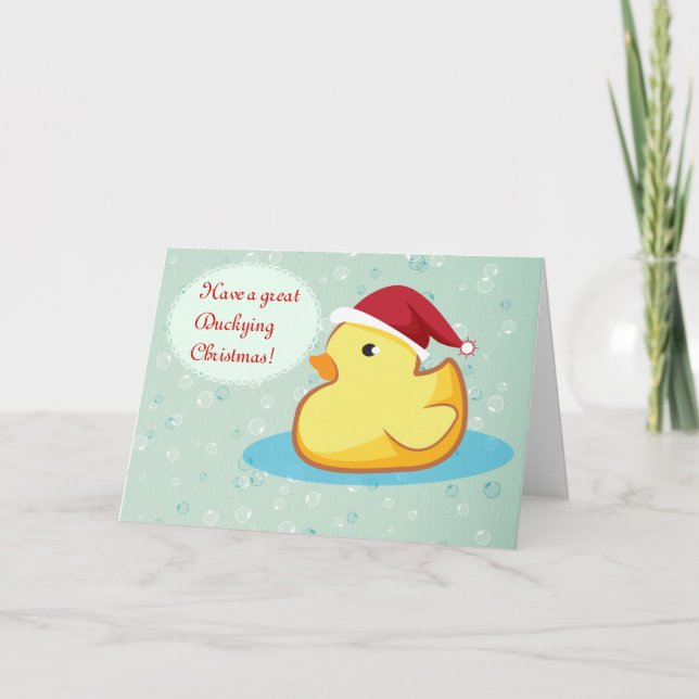 Festividades Cartão ducky de borracha amarelo do Feliz Natal (Frente)