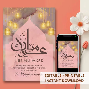 Festividades Cartão Eid Mubarak com Tinta Alcoólica de Aquarela