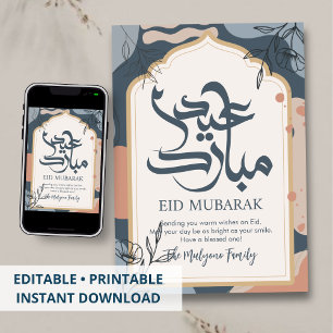 Festividades Cartão Eid Mubarak de Arte Botânica Minimalista em