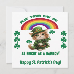 Festividades Cartão Feliz Dia de São Patrício   Gato Leprechaun