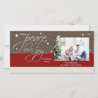 Festividades Cartão Fotográfico de Férias Paz Amor Alegria (ver