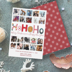 Festividades Cartão Ho Ho Ho de Natal com colagem de 20 fotos