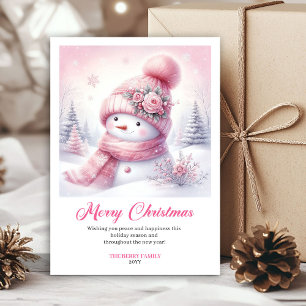 Festividades Cartão infantil de neve rosa feliz editável para d