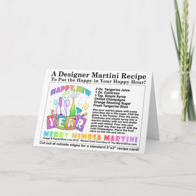Festividades CARTÃO MARTINI RECIPE de Ano Novo da feliz MIMOSA (Frente)
