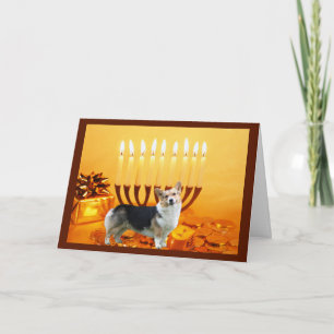 Festividades Cartão Menorah de Chanukah do Corgi de Galês do