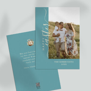 Festividades Cartão Mínimo de Saudação Teal felz pascoa Moderno