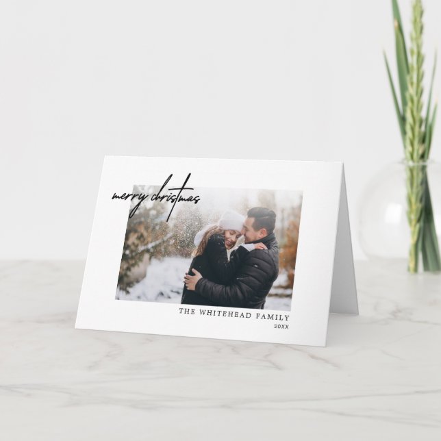 Festividades Cartão Mínimo Preto de Natal Feliz (Frente)