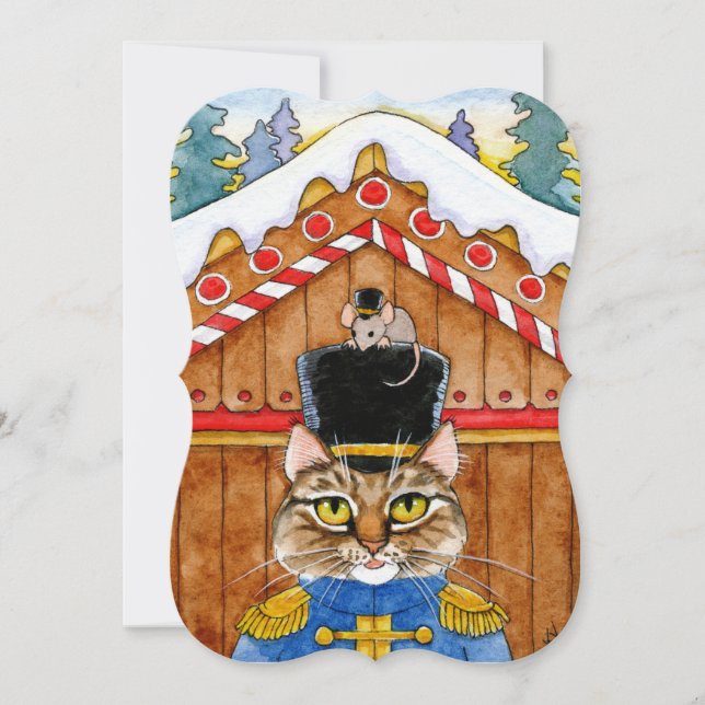 Festividades Cartão Nutcracker de Natal de Gato (Frente)