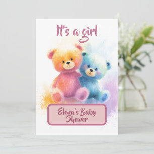 Festividades Cartão Pastel do Chá de Bebê da Menina com Urso de