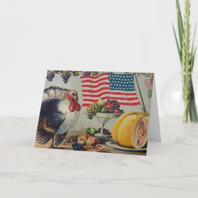 Festividades Cartão Patriótico de Ação de Graças Vintage (Frente)
