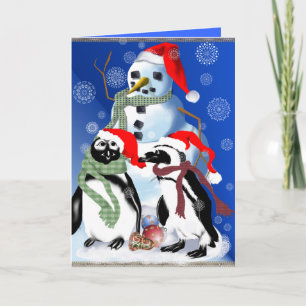 Festividades Cartão Penquin de Natal e Snowman