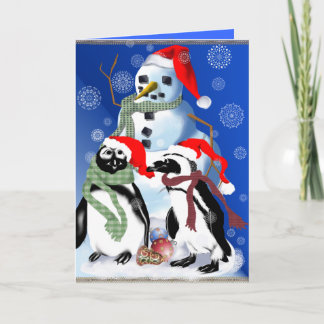 Festividades Cartão Penquin de Natal e Snowman