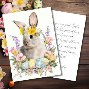 Festividades Cartão Personalizado de Páscoa com Flores e Coelho