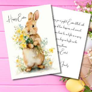 Festividades Cartão Personalizado de Páscoa com Flores e Coelho