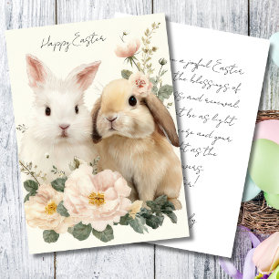 Festividades Cartão Personalizado de Páscoa com Flores e Coelho