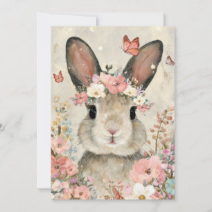 Festividades Cartão Personalizado de Páscoa com Flores e Coelho
