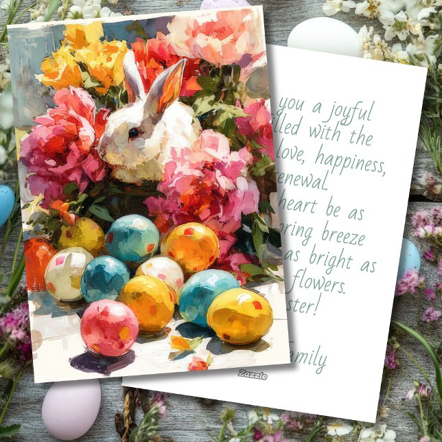 Festividades Cartão Personalizado de Páscoa com Flores e Ovos d (Criador carregado)