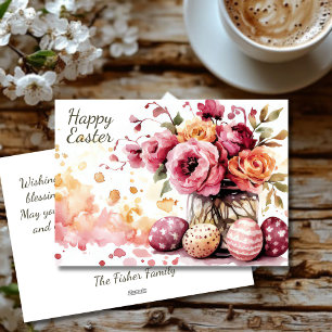 Festividades Cartão Personalizado de Páscoa com Ovos e Flores
