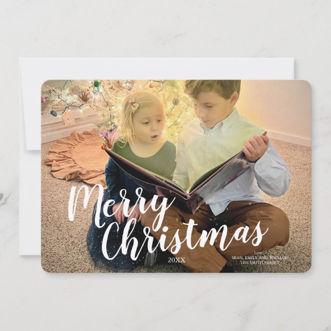 Festividades Cartão Personalizado de Script Feliz de Natal (Frente)