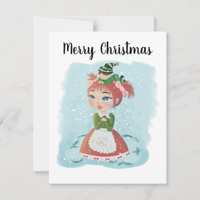 Festividades Cartão Personalizável de Boneca Natal com Mensagem (Frente)