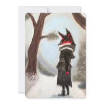 Cartão Pintado à Mão de Raposa de Inverno de Féria