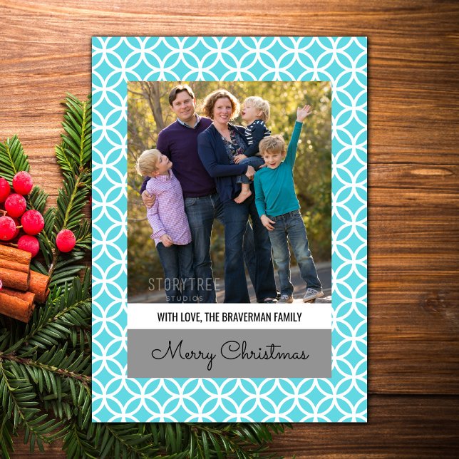 Festividades Cartão Plana de Foto de Feriado Turquoise Classy D (Turquoise Classy Diamond Holiday Photo Card)