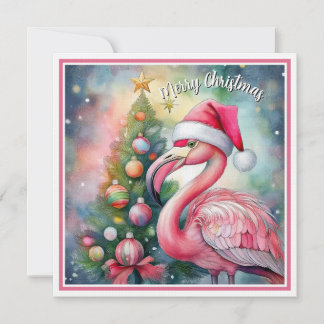 Festividades Cartão plano de aquarela de flamingo de Natal