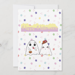 Festividades Cartão Plano de Feriado com Fantasmas Doodle de Ha