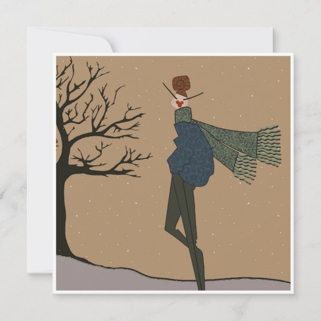 Festividades Cartão Plano de Moda de Neve de Férias de Inverno (Frente)