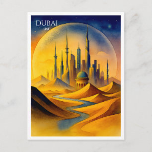 Festividades Cartão Postal Aquarela da Silhueta de Dubai Lemb