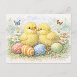 Festividades Cartão Postal Aquarela de Frangos de Páscoa Fofos