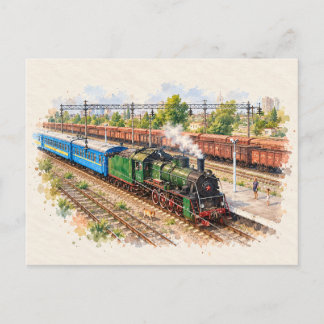 Festividades Cartão postal aquarela do trem a vapor de Kiev, Uc