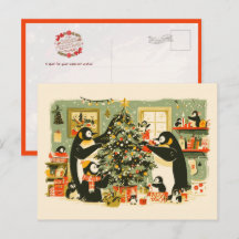 Cartão postal da Família de Pinguins Decorando a Á