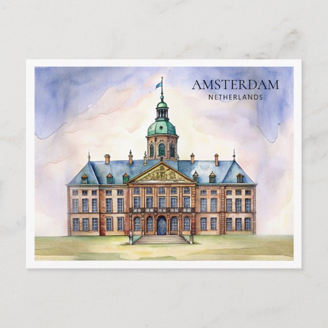 Festividades Cartão Postal de Aquarela de Amsterdã (Frente)