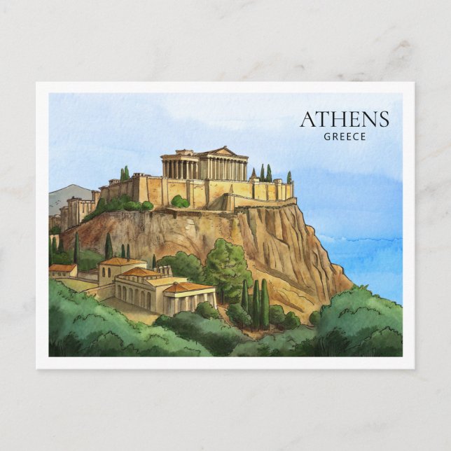 Festividades Cartão Postal de Aquarela de Atenas Grécia | Vista (Frente)