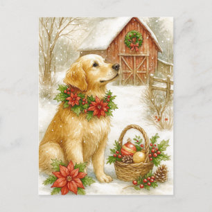 Festividades Cartão postal de aquarela de Natal com Golden Retr