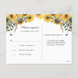 Festividades Cartão postal de casamento RSVP de Girassol de Mad