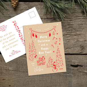 Festividades Cartão postal de cenas de Natal Whimsical Red & Be
