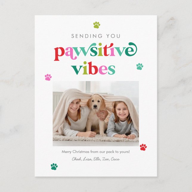 Festividades Cartão postal de cores editáveis Pawsitive Vibes p (Frente)