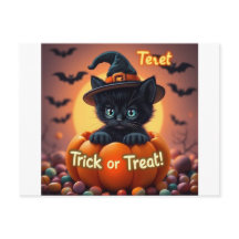 Cartão postal de Dia das Bruxas de Gato Negro Kawa