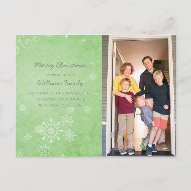 Festividades Cartão postal de Fenda de Neve Verde Swirls (Frente)