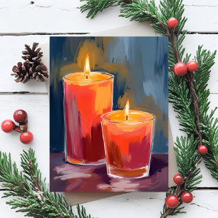 Festividades Cartão postal de férias com velas de Natal em aqua