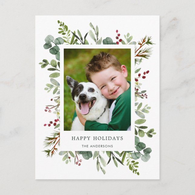 Festividades Cartão Postal de Foto de Férias com Folhagem e Fru (Frente)