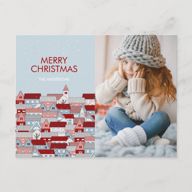 Festividades Cartão Postal de Foto de Férias da Aldeia de Natal (Frente)