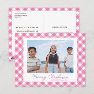 Festividades Cartão Postal de Foto de Natal com Xadrez Rosa Mod