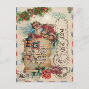Festividades Cartão Postal de Natal Antigo Santa Claus
