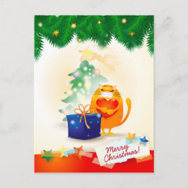 Festividades Cartão postal de Natal com gatinho doce