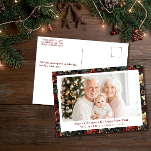 Festividades Cartão Postal de Natal com Poinsettias Vintage