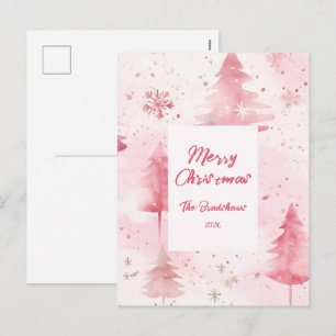 Festividades Cartão postal de Natal cor-de-rosa com pinheiros