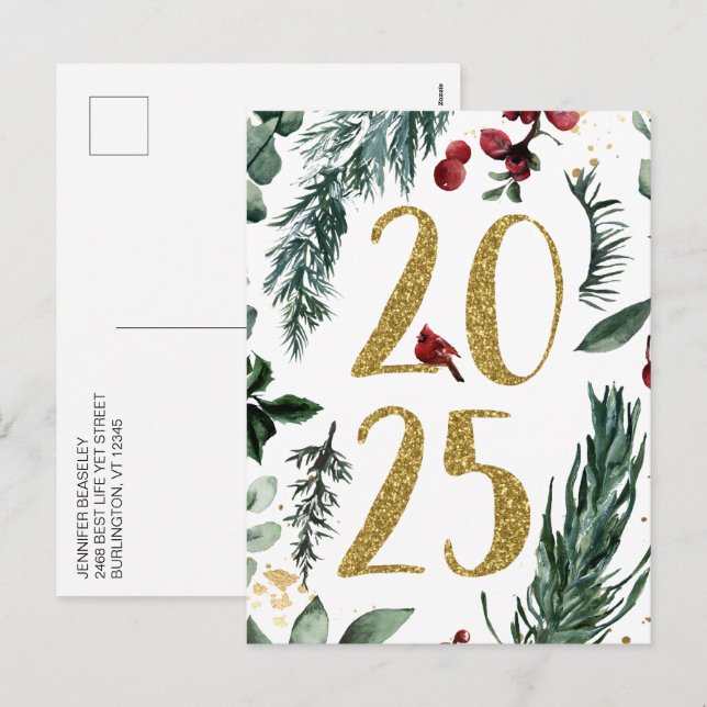 Festividades Cartão postal de Natal de Ano Novo Rustic Dourado  (Frente/Verso)